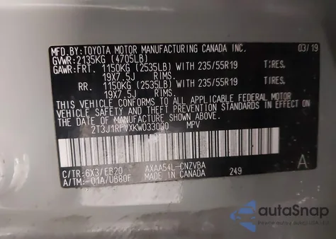 2019 Toyota Rav4 Adventure from USA, damaged, VIN 2T3J1RFVXKW033000